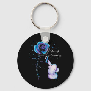 Prevention Awareness Elephant Suower Teal Purple Key Ring