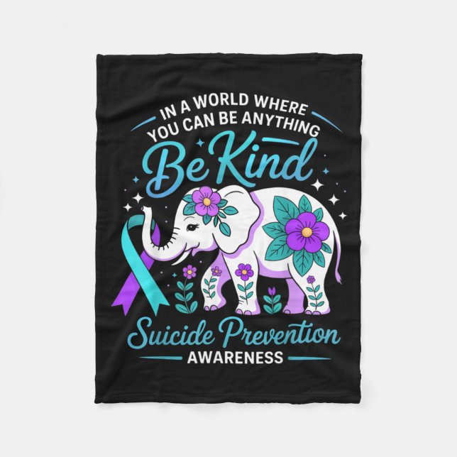 Prevention Awareness Flowers Elephant Be Kind Fleece Blanket (Front)