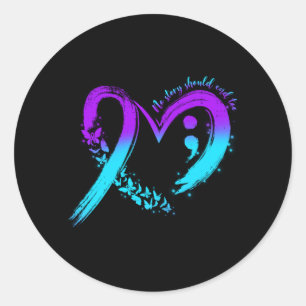 Prevention Awareness Heart Teal And Purple Ribbon Classic Round Sticker