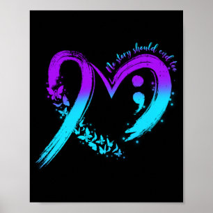 Prevention Awareness Heart Teal And Purple Ribbon Poster
