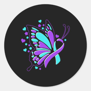 Prevention Awareness Month Butterfly Ribbon  Classic Round Sticker