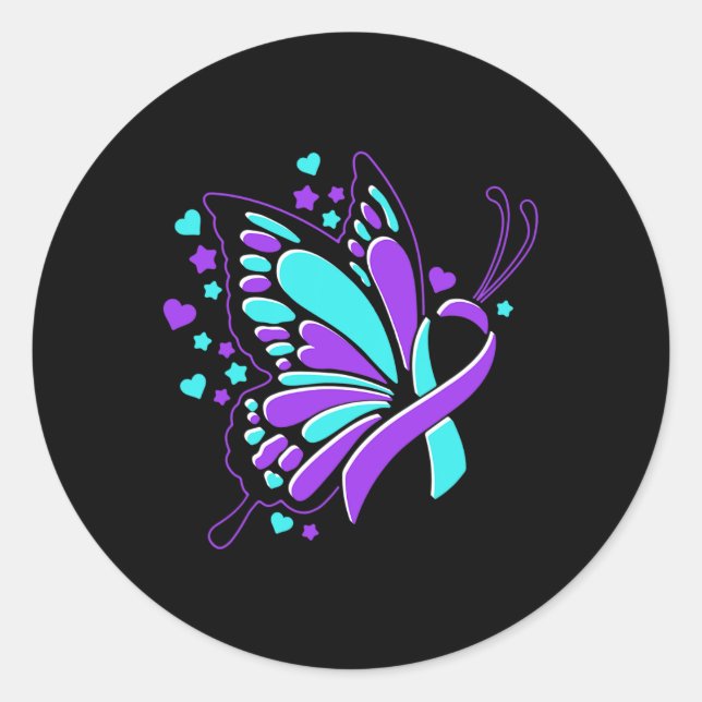 Prevention Awareness Month Butterfly Ribbon  Classic Round Sticker (Front)