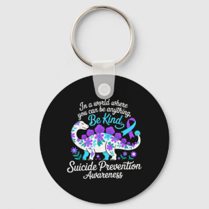Prevention Awareness Ribbon Flowers T-Rex Be Kind Key Ring