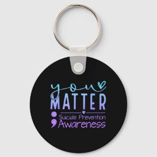 Prevention Awareness Semicolon Teal Purple Ribbon Key Ring