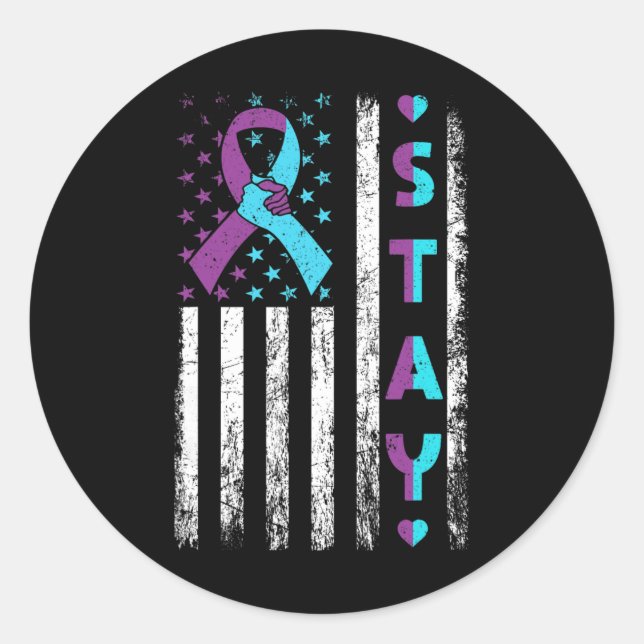 Prevention Awareness Stay Pink And Teal Ribbon Fla Classic Round Sticker (Front)