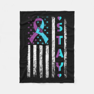 Prevention Awareness Stay Pink And Teal Ribbon Fla Fleece Blanket