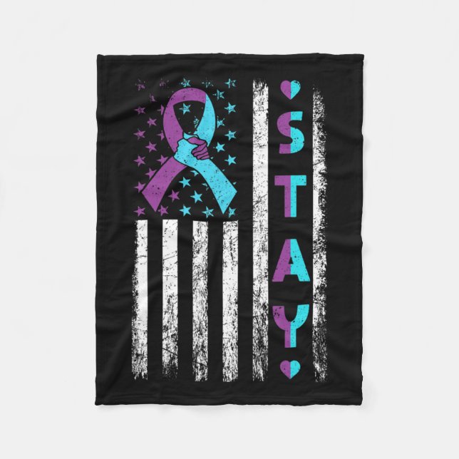 Prevention Awareness Stay Pink And Teal Ribbon Fla Fleece Blanket (Front)