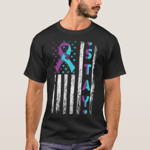 Prevention Awareness Stay Pink And Teal Ribbon Fla T-Shirt