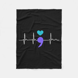Prevention Semicolon Heartbeat Heart Symbol Fleece Blanket