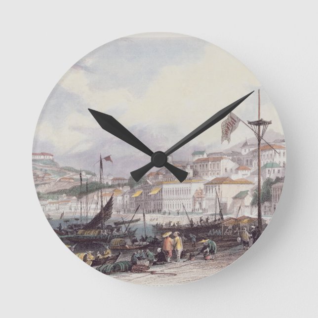 Pria Grande, Macao, c.1850 (color litho) Round Clock (Front)