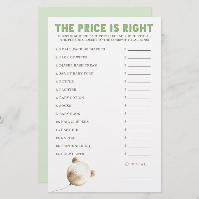 Price is Right Baby Shower Game (Front/Back)