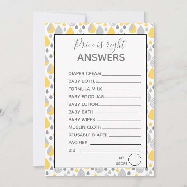 Price is right games Baby Shower grey/ yellow Invitation (Front)