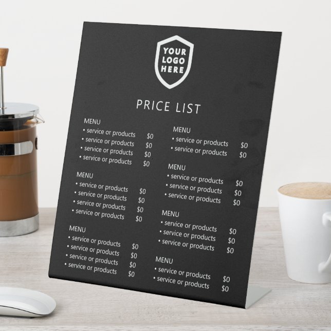 Price List | Black Business Logo Minimalist Pedestal Sign (In SItu)