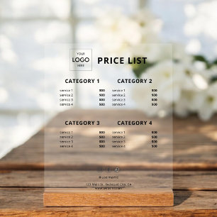 Price List Business Logo Acrylic Acrylic Sign