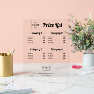 Price List Business Logo Acrylic Acrylic Sign