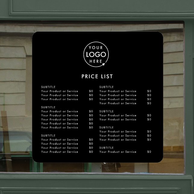 Price List | Business Logo Black Modern Minimalist Window Cling (Creator Uploaded)