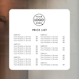 Price List   Business Logo Modern Minimalist White Window Cling