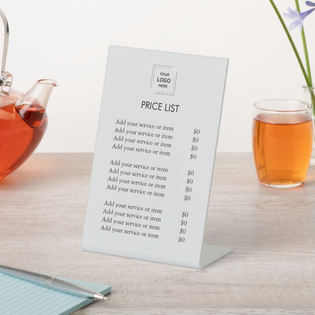 Price List | Business Logo Modern Silver Grey Pedestal Sign (In SItu)