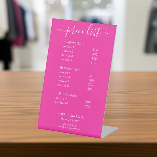 Price List Calligraphy Girly Pink Business Pedestal Sign (Creator Uploaded)