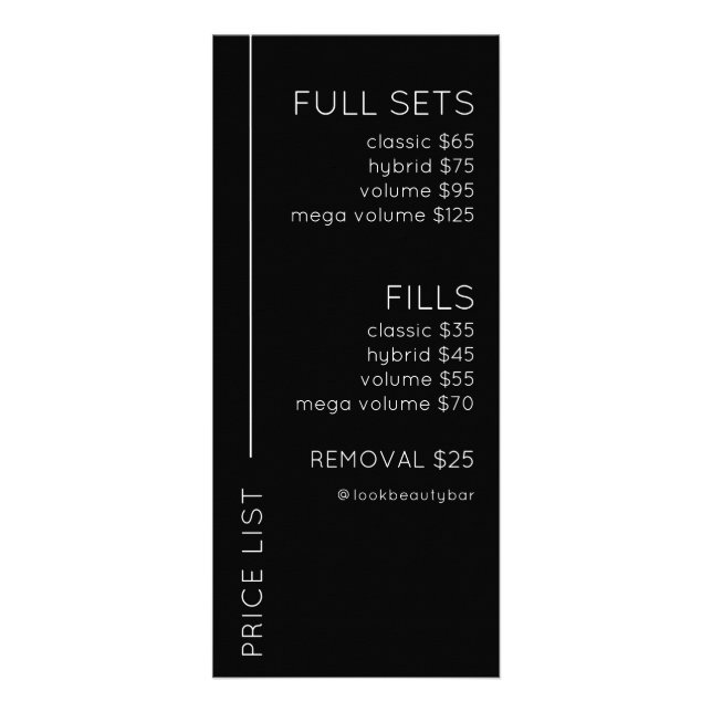 Price List Card for Lash Extensions (Front)