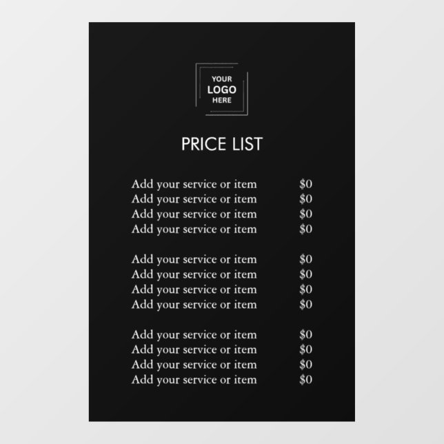 Price List | Custom Black Business Logo Window Cling (Sheet)