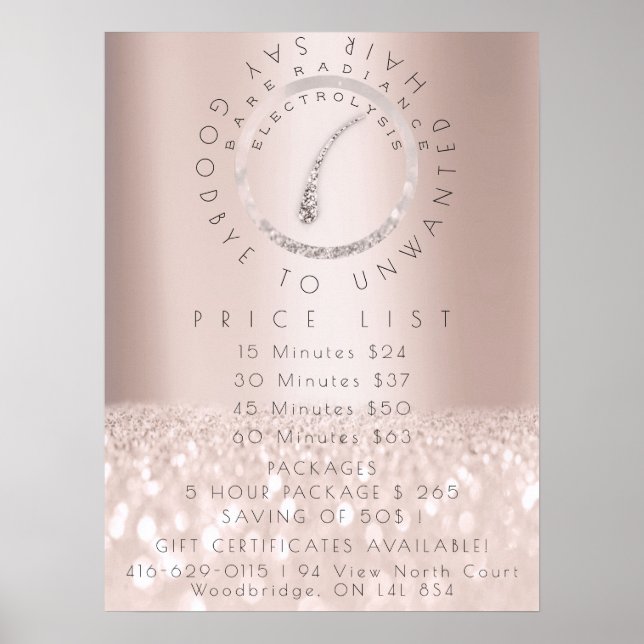 Price List Electrolysis Hair Removal Rose Beauty1 Poster (Front)