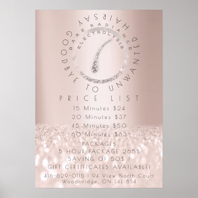 Price List Electrolysis Hair Removal Rose Beauty2 Poster (Front)