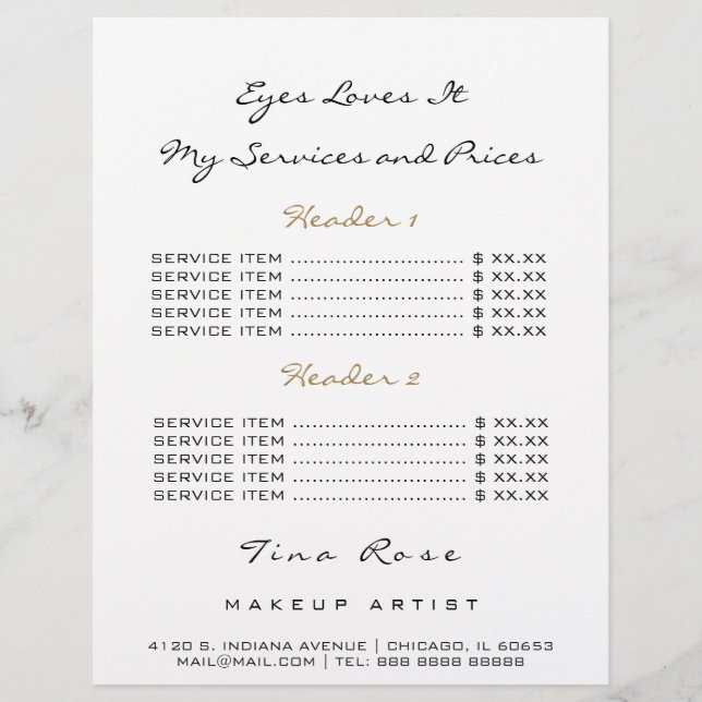 Price List Flyer Black White Eye Lips God Lash Lux (Back)