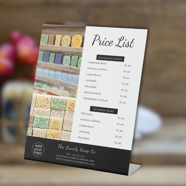 Price List for Handmade Soap  Photo Pedestal Sign (Creator Uploaded)
