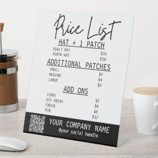 Price list for trucker hat bar pedestal sign