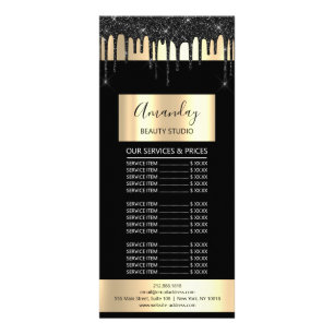 Price List Hair Makeup Lash Nail Gold Drips Black Rack Card