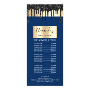 Price List Hair Makeup Lashes Nail Drips Blue Navy Rack Card