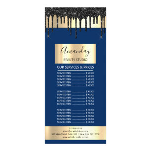 Price List Hair Makeup Lashes Nail Gold Blue Navy Rack Card