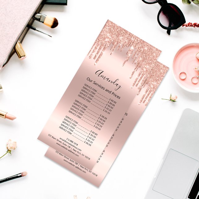 Price List Hair Makeup Lashes Nail Wax Rose Blush Rack Card (Price List Hair Makeup Lashes Nail Wax Rose Blush Rack Card)