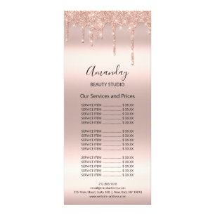 Price List Hair Makeup Lashes Nail Wax Rose Drips Rack Card