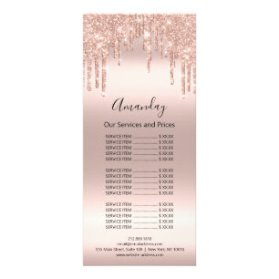 Price List Hair Makeup Lashes Nail Wax Rose Drips  Rack Card