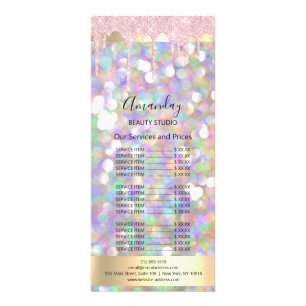Price List Hair Makeup Lashes Pink Drips Holograph Rack Card