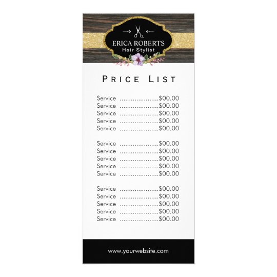 Price List Hair Stylist Vintage Floral Dark Wood Rack Card