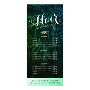 Price List Hairstylist Makeup Green Gold Scissors Rack Card
