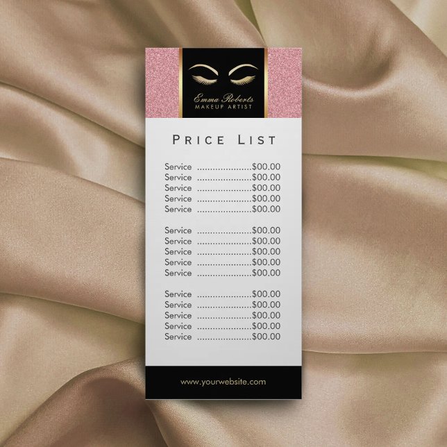 Price List | Lash & Brow Makeup Artist Rose Gold Rack Card (Creator Uploaded)