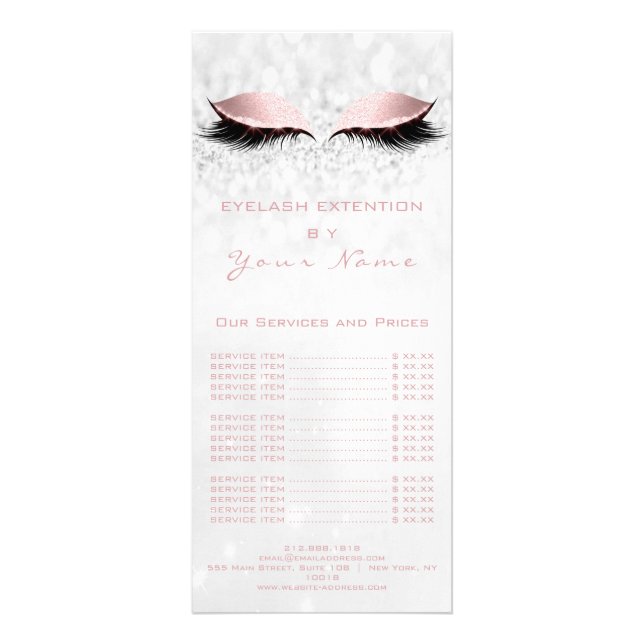 Price List Lash Extension Grey Girly Pink Salon Rack Card (Back)