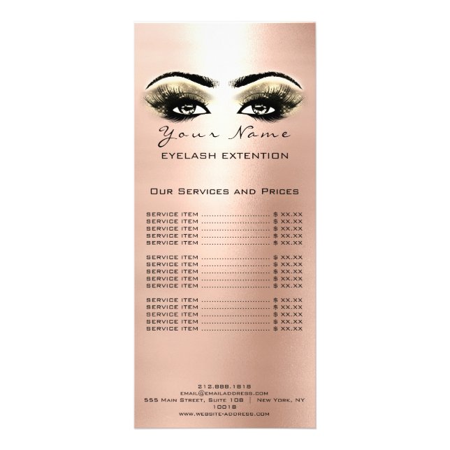 Price List Lashes Extension Makeup Arti Rose Gold Rack Card (Back)