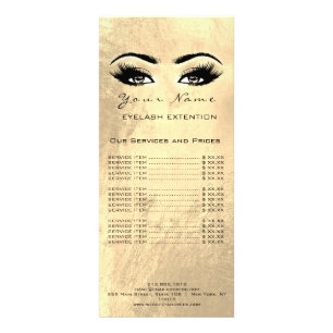 Price List Lashes Extension Makeup Artist Golden Rack Card