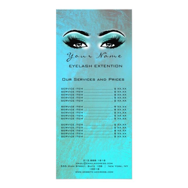 Price List Lashes Extension Makeup Artist Ocean Rack Card (Front)
