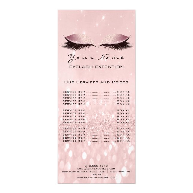 Price List Lashes Extension Makeup Artist Pink SPA Rack Card (Back)
