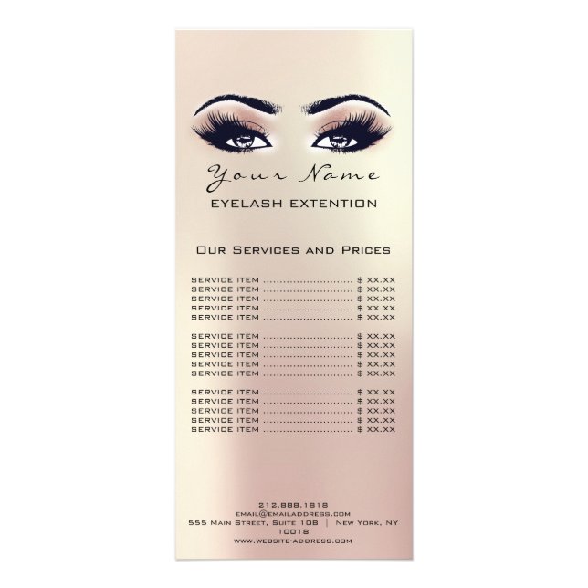 Price List Lashes Extension Makeup Artist Rose Rack Card (Back)