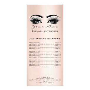 Price List Lashes Extension Makeup Rose Gold Grey Rack Card
