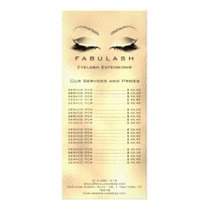 Price List Lashes Extention Gold Makeup Beauty VIP Rack Card