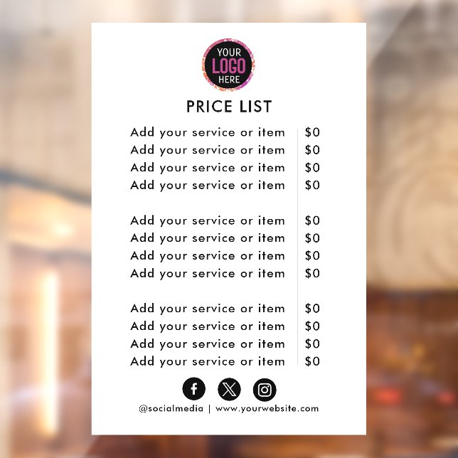 Price List | Logo Business Modern Professional Win Window Cling (Sheet 2)