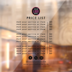 Price List   Logo Business Modern Professional  Window Cling